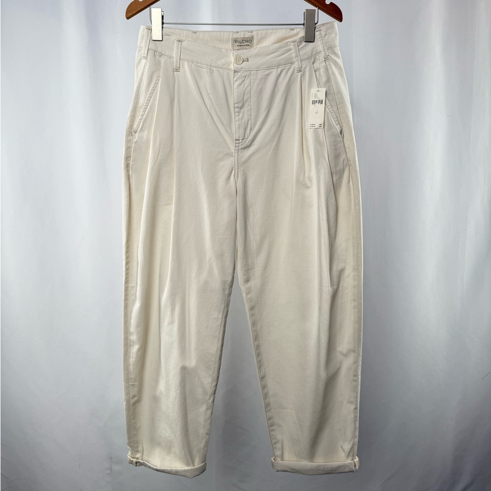 NWT Anthropologie Pilcro Pleated Cotton Rolled Hem Chino Pants in Ivory Size 27
